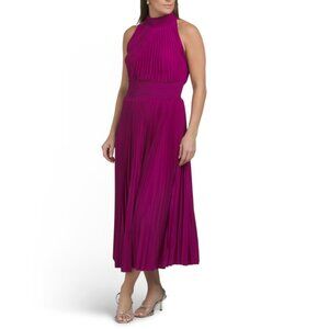 MARINA fuschia Pleated Midi Dress